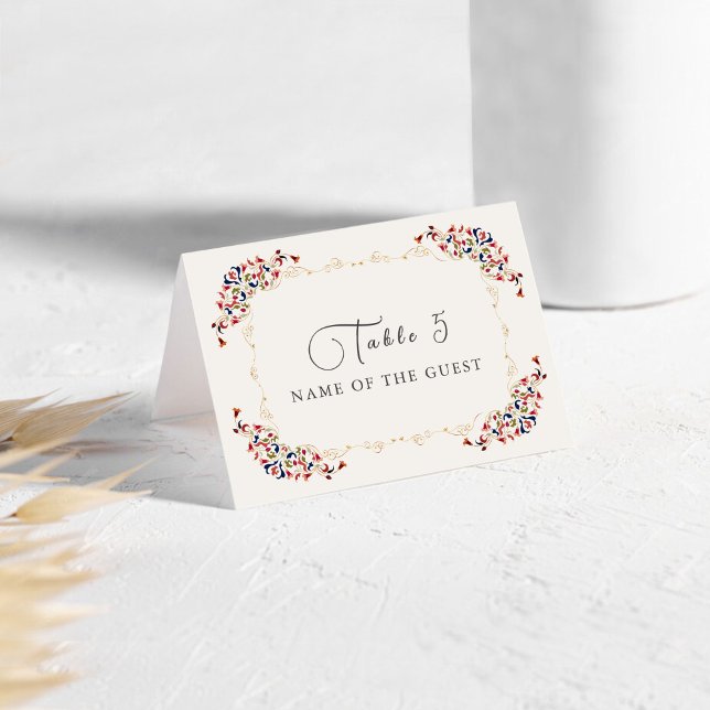 Numeração De Mesa Luxury Botanical Floral Paisley Wedding Place Card (Criador carregado)