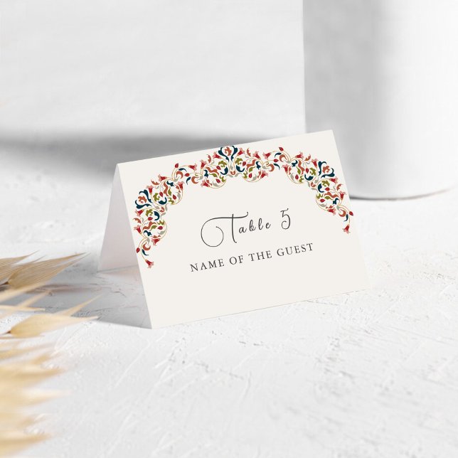 Numeração De Mesa Luxury Botanical Floral Paisley Wedding Place Card (Criador carregado)