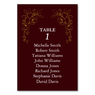 Numeração De Mesa Luxury Gold Flowers Royal Deep Burgundy Wedding