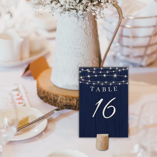 Numeração De Mesa Luzes de Corda Azul Marinho Rústicas Casamento (Criador carregado)