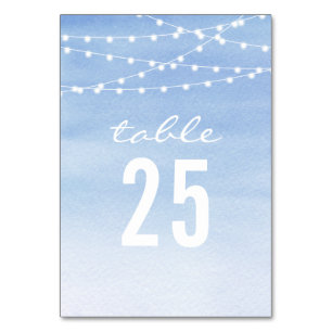 Numeração De Mesa Luzes de Corda em Aquarela Azul Glauco