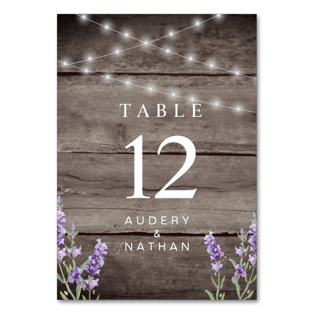 Numeração De Mesa Luzes de Lavanda Rústica para Casamento  (Frente)