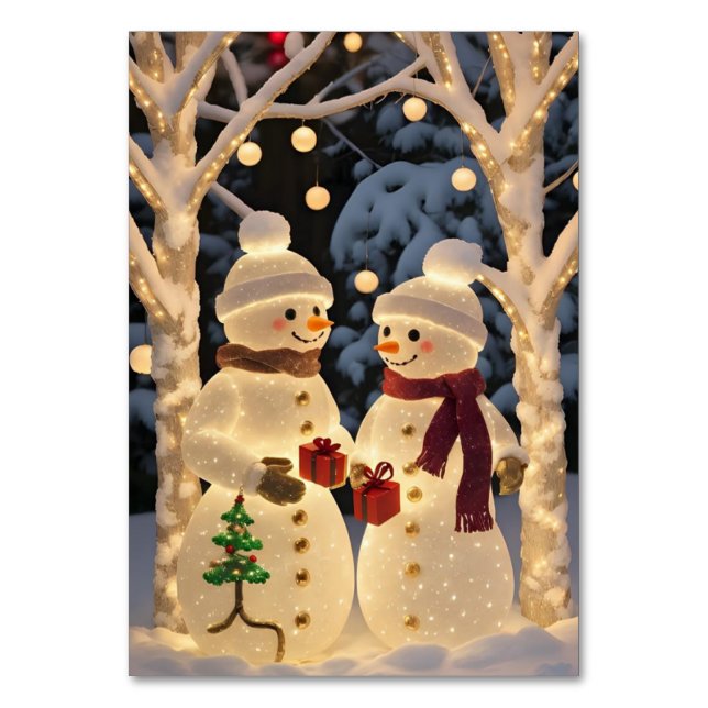 Numeração De Mesa Luzes de Natal do Boneco de Neve Mágico (Frente)