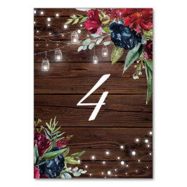 Numeração De Mesa Luzes Florais Rustic Wood Burgundy Mesa 4 Casament