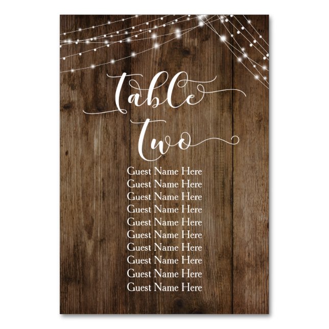 Numeração De Mesa Madeira e luzes Mesa dois com placa de nomes de co (Frente)