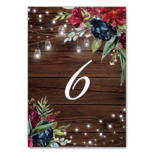 Numeração De Mesa Madeira Rústica Borgonha Luzes Florais Madeira 6