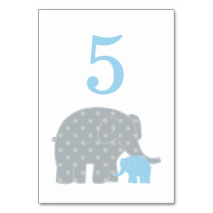 Numeração De Mesa Mãe e Menino Elefante Chá Azul e Cinza