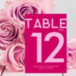 Numeração De Mesa Magenta Moderna e Negra<br><div class="desc">Apresentando nossa incrível carta de números de tabela magenta, projetada para infundir seu casamento com uma explosão de ousadia e elegância moderna. Feito de olho no estilo contemporâneo, cada carta apresenta um fundo magenta vibrante que promete se destacar maravilhosamente contra a sofisticada paleta da sua decoração de casamento. A fonte...</div>