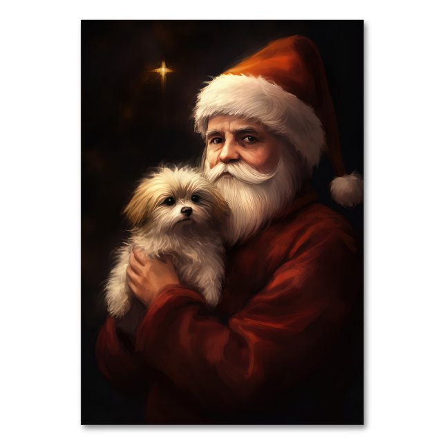 Numeração De Mesa Maltês com Papai Noel Natal Festivo (Frente)