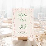 Numeração De Mesa Mão Branca Desenhada Rosa e Verde<br><div class="desc">Este design adorável apresenta elementos desenhados à mão e um texto ousado e caprichoso.</div>
