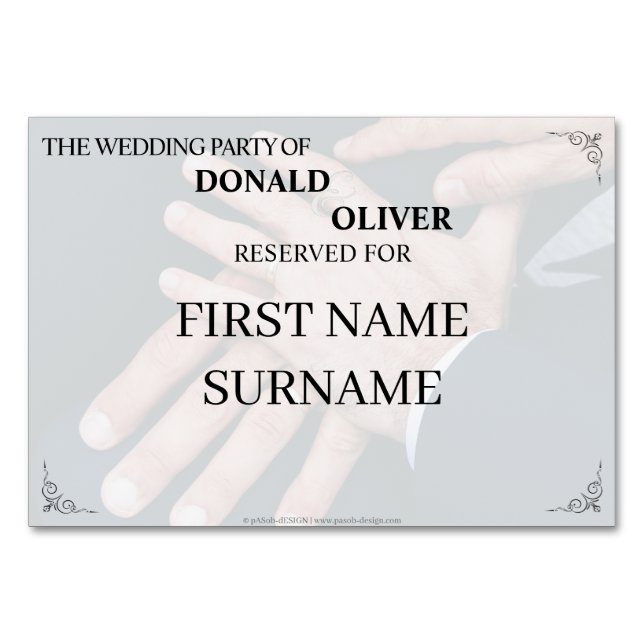 Numeração De Mesa Mãos de um Casal de Casamento Gay com Anéis (Frente)