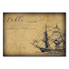 Numeração De Mesa Mapa Náutico Vintage Ilustração de Navio Casamento