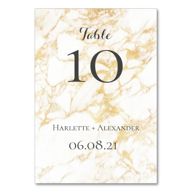 Numeração De Mesa Marble branco e Dourado (Frente)
