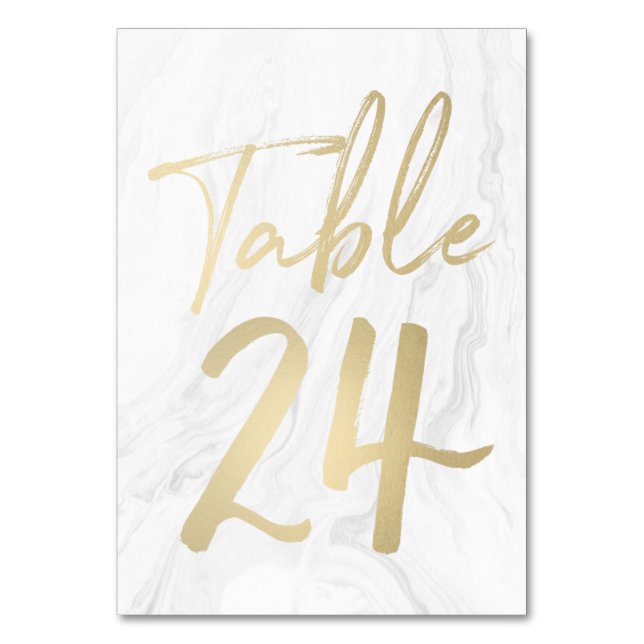 Numeração De Mesa Marble e Script Dourado | Tabela Número Placa 24 (Frente)