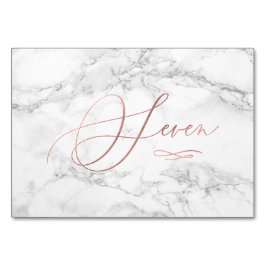 Numeração De Mesa Marble Faux Rosa Dourado Caligrafia Romântica Sete