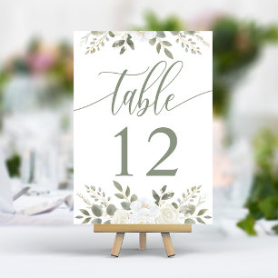 Numeração De Mesa Marfim e Salvia Elegante Casamento Floral