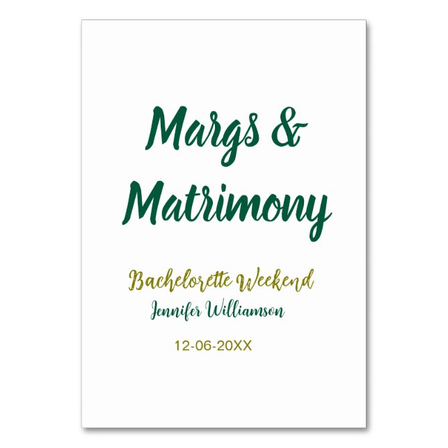 Numeração De Mesa Margs and matrimony add name date bachelorette par (Frente)