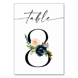 Numeração De Mesa Marinho, Azul Dusty e Tabela Floral Rosa Número 8