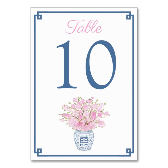 Numeração De Mesa Marinho Azul e Chinoiserie Rosa Rosa Chinoiserie C (Frente)