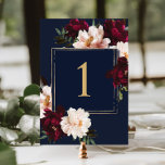 Numeração De Mesa Marinho Azul-Floral -Blush Moody Burgundy Escuro<br><div class="desc">Personalize esta elegante mesa de casamento, fácil e rapidamente. Basta clicar no botão Editar usando ferramentas de Design para editar o texto, alterar as fontes e as cores das fontes. Apresentando lindas e realistas flores de burgôs, pinceladas e pavorosas contra um fundo azul-marinho escuro. Itens correspondentes disponíveis no repositório. c)...</div>
