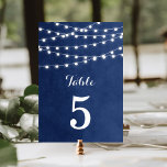 Numeração De Mesa Marinho Azul String Luzes Números de Tabelas de Ca<br><div class="desc">Design de cartão de número da mesa de casamento moderna de verão com simples luzes de cordas brilhantes e elegantes penduradas no topo e uma mistura elegante de fontes modernas e caligráficas em um fundo de textura falsa. Um design de pré-disquete simples e na moda, perfeito para o verão! Clique...</div>
