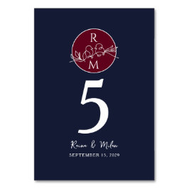 Numeração De Mesa Marinho Blue Burgundy Casamento