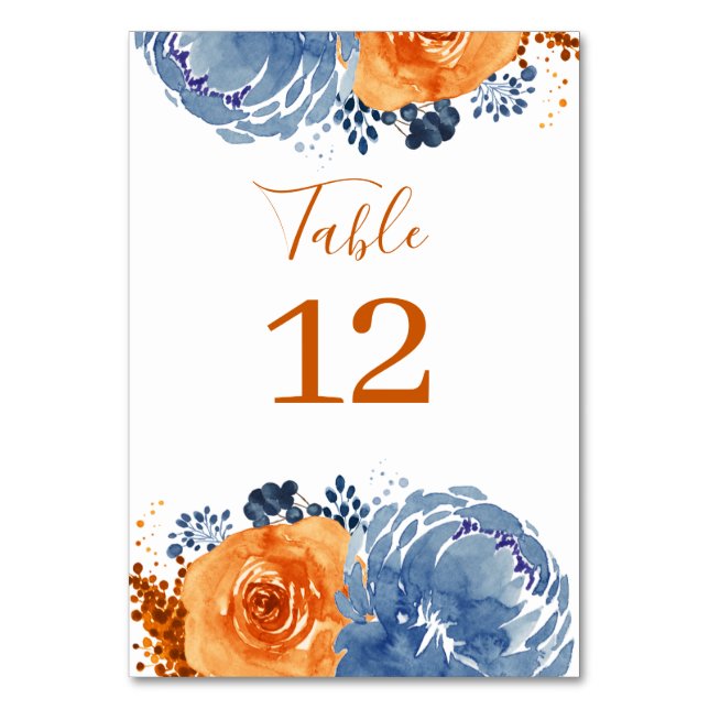 Numeração De Mesa Marinho Blue Orange Boho Floral Terracotta (Frente)