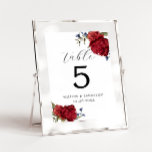Numeração De Mesa Marinho Burgundy Peony Flower Table Number<br><div class="desc">Elegante e moderno número da mesa de núpcias com ilustração aquosa de burgundy e marinho com verde. Perfeito para uma queda ou casamento no inverno.</div>