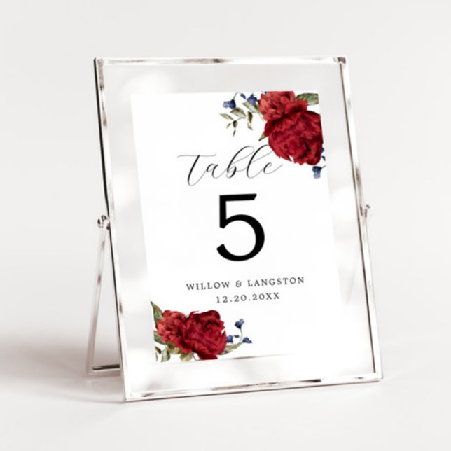 Numeração De Mesa Marinho Burgundy Peony Flower Table Number (Criador carregado)