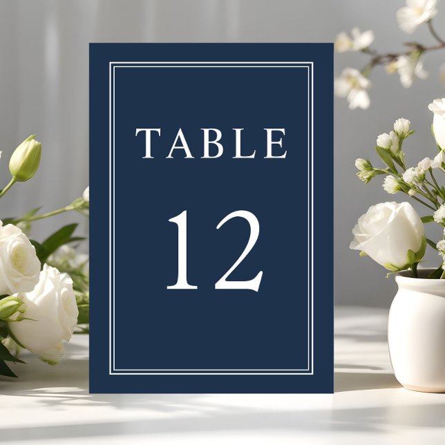 Numeração De Mesa Marinho Clássico Moderno Casamento Azul (Modern Elegant Classic Navy Blue Wedding Table Number)