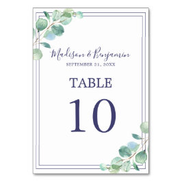 Numeração De Mesa Marinho de Folhagem Verde de Script Chic Casamento