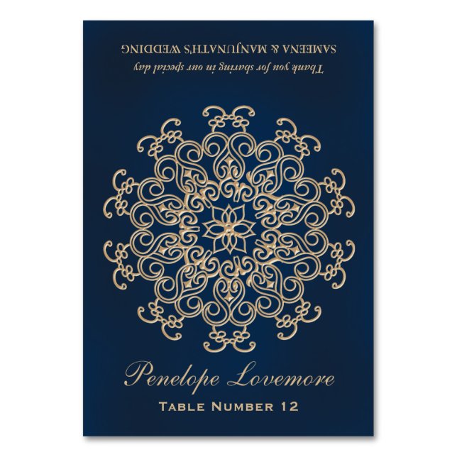 Numeração De Mesa Marinho Dourado Estilo indiano DIY Tent Place Card (Frente)