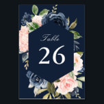 Numeração De Mesa Marinho e blush d'água cor floral<br><div class="desc">Um quadro floral moderno com flores cor-de-água rosa pincelado e marinho azul. O texto e as cores deste cartão podem ser personalizados.</div>