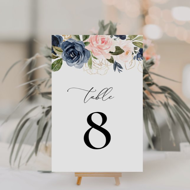 Numeração De Mesa marinho e blush floral casamento (Criador carregado)