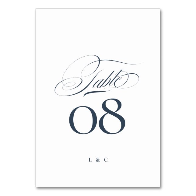 Numeração De Mesa Marinho Elegante Azul no Casamento de Caligrafia B (Frente)