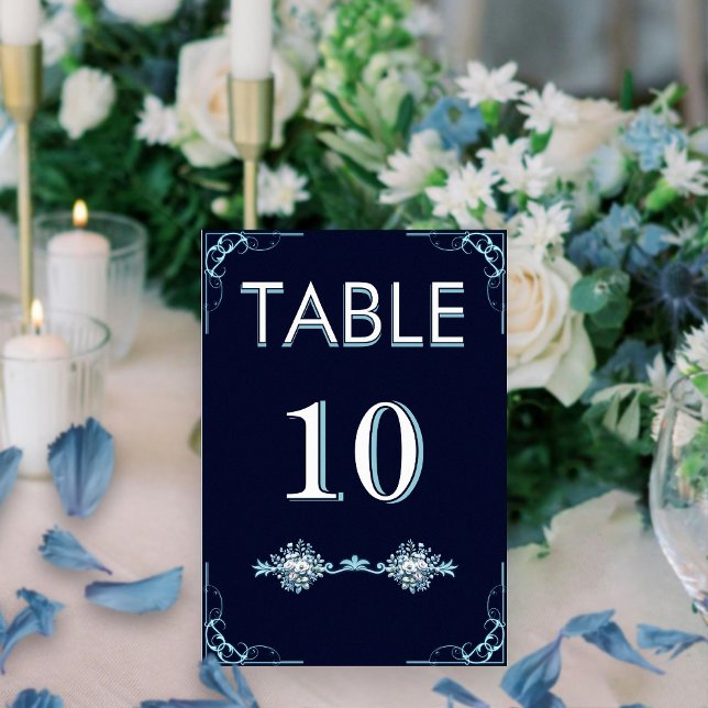 Numeração De Mesa Marinho Elegante e Casamento Boêmico Floral Azul C (Criador carregado)