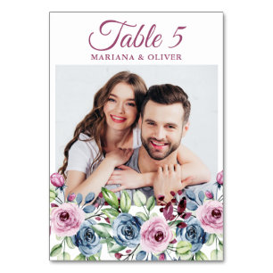 Numeração De Mesa Marinho Fotográfico Blue Burgundy Mesa Floral Numb