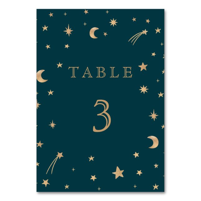 Numeração De Mesa Marinho Whimsical Dourado Stars Astronomia Lua Cas (Frente)