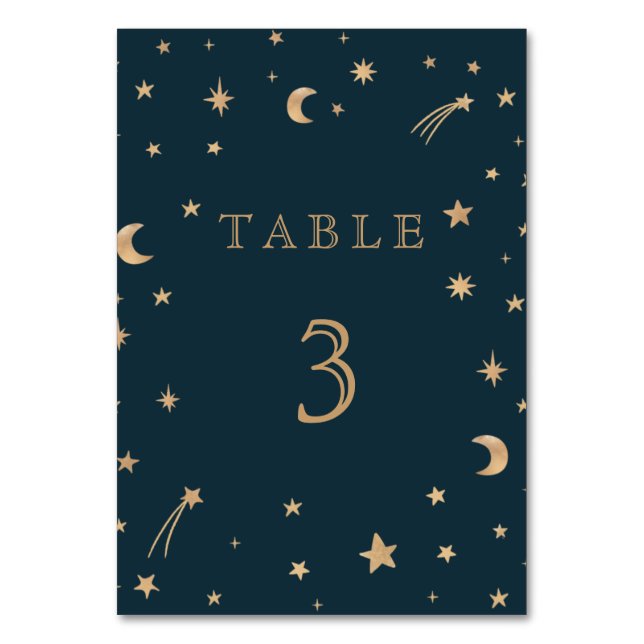 Numeração De Mesa Marinho Whimsical Dourado Stars Astronomia Lua Cas (Frente)