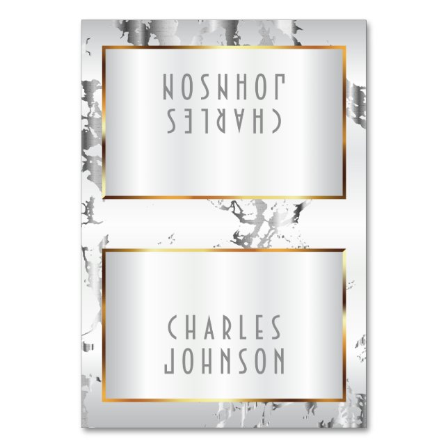 Numeração De Mesa Mármore prateado,Cartões Dourados e brancos (Frente)