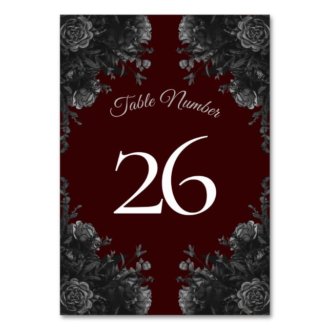 Numeração De Mesa Maroon Black Cinza Rosa Gothic Weding (Verso)