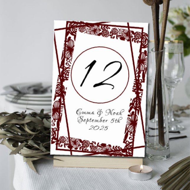 Numeração De Mesa Maroon Burgandy, Elegante de Trabalho Aberto (Criador carregado)