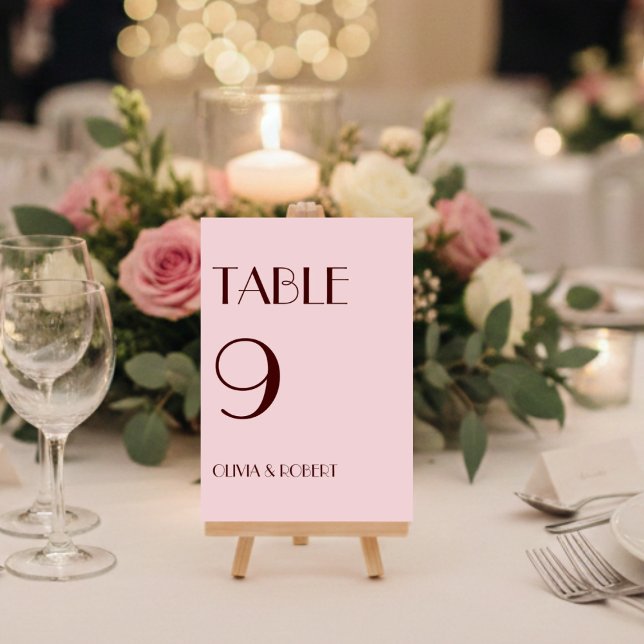 Numeração De Mesa Maroon, casamento simples e rosa pálido (Criador carregado)