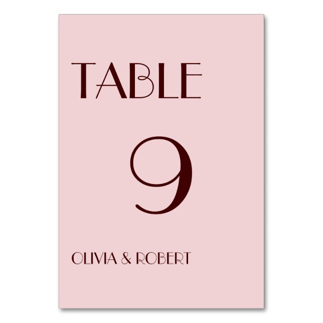 Numeração De Mesa Maroon, casamento simples e rosa pálido (Frente)