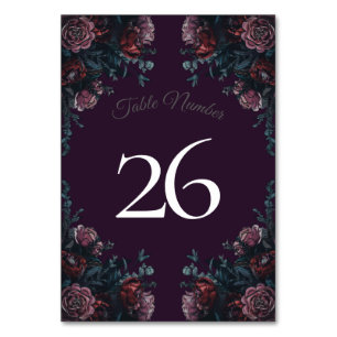 Numeração De Mesa Maroon Mauve, Casamento Elegante Floral Roxo Escur
