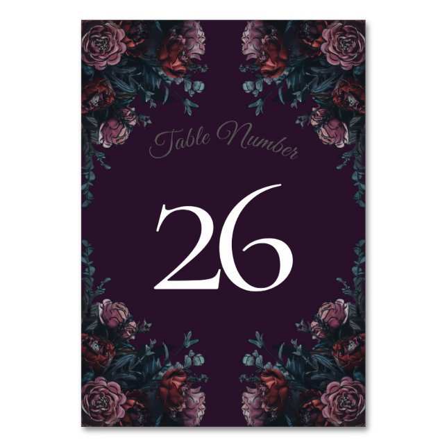 Numeração De Mesa Maroon Mauve, Casamento Elegante Floral Roxo Escur (Verso)