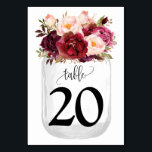 Numeração De Mesa Marsala Flores Casamento no País Mason Jar<br><div class="desc">Mason Jar com design floral de marsala com aquarela. Estilo bócio romântico. Você precisa criar cada número de tabela separadamente. 1. Adicione o número da tabela ao design. 2. Adicione ao seu carrinho. 3. Repita para cada número de tabela de que você precisa. Para alterações adicionais (cor da fonte, estilo...</div>