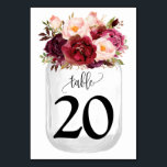 Numeração De Mesa Marsala Flores Casamento no País Mason Jar<br><div class="desc">Mason Jar com design floral de marsala com aquarela. Estilo bócio romântico. Você precisa criar cada número de tabela separadamente. 1. Adicione o número da tabela ao design. 2. Adicione ao seu carrinho. 3. Repita para cada número de tabela de que você precisa. Para alterações adicionais (cor da fonte, estilo...</div>