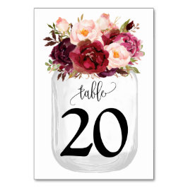 Numeração De Mesa Marsala Flores Casamento no País Mason Jar