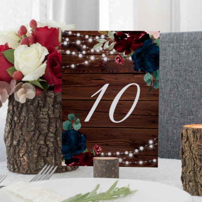 Numeração De Mesa Marsala & Marinho Floral Rustic Wood 10 Números De (Criador carregado)